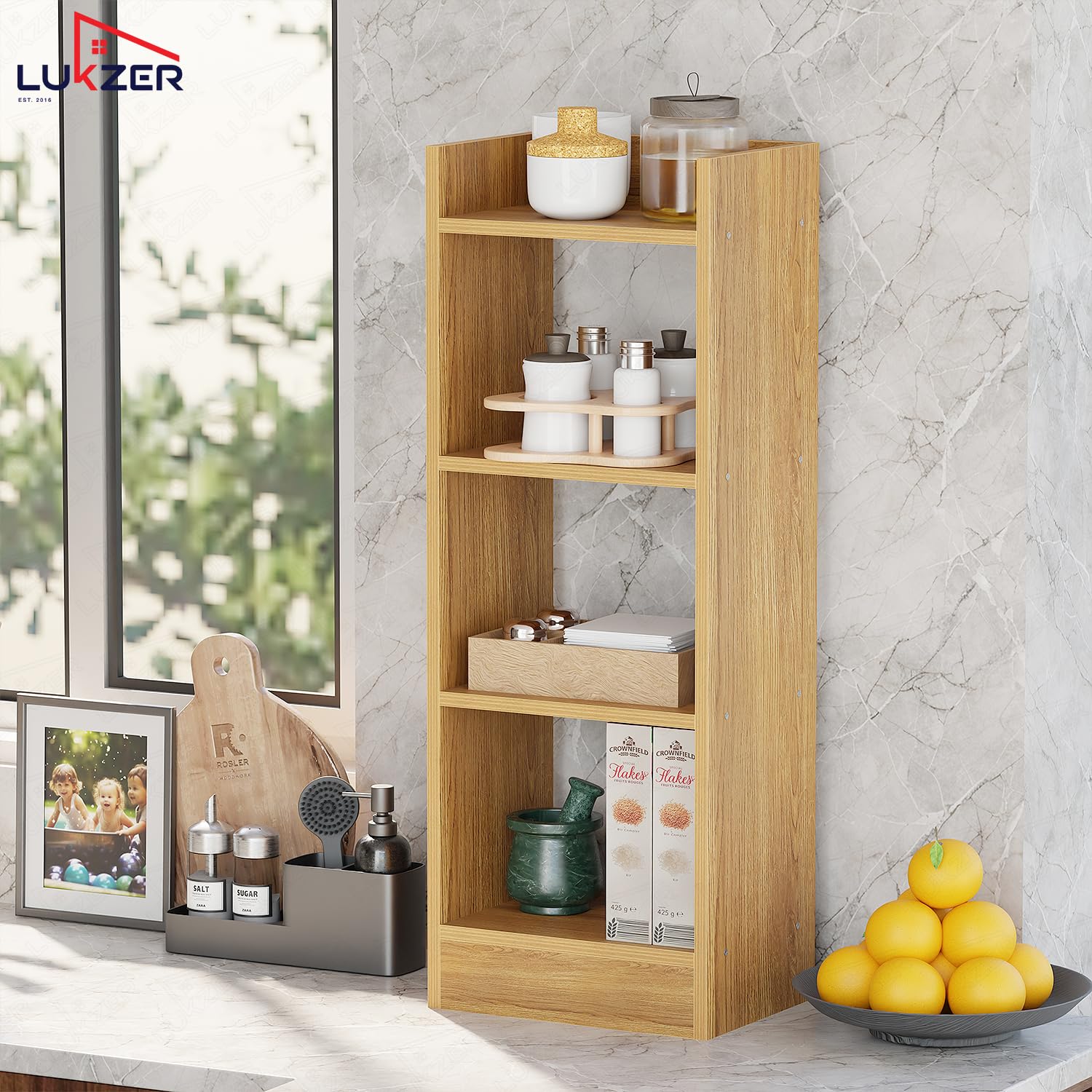 Lukzer 3 Layer Engineered Wood Multipurpose Rack Bookshelf Organizer Stand (MR-010/Light Oak)