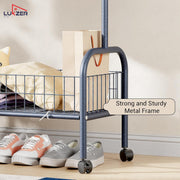 Lukzer Heavy-Duty Portable Metal Clothes Rack with Single Rod & Bottom Shelf (MGR-001/Deep Sea)