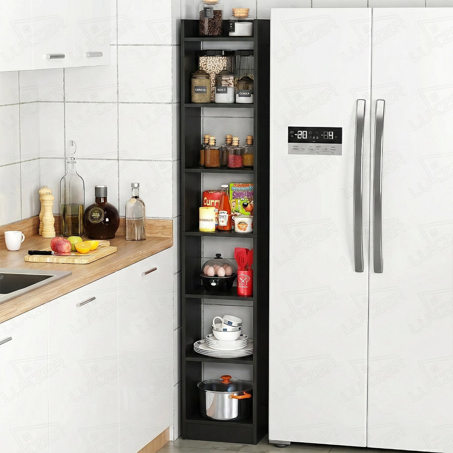 Lukzer 6 Layer Engineered Wood Bookshelf Multipurpose Rack (MR-005/Black)