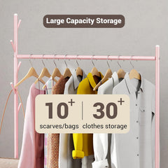Lukzer Heavy-Duty Portable Metal Clothes Rack with Single Rod & Bottom Shelf (MGR-001/Pink)
