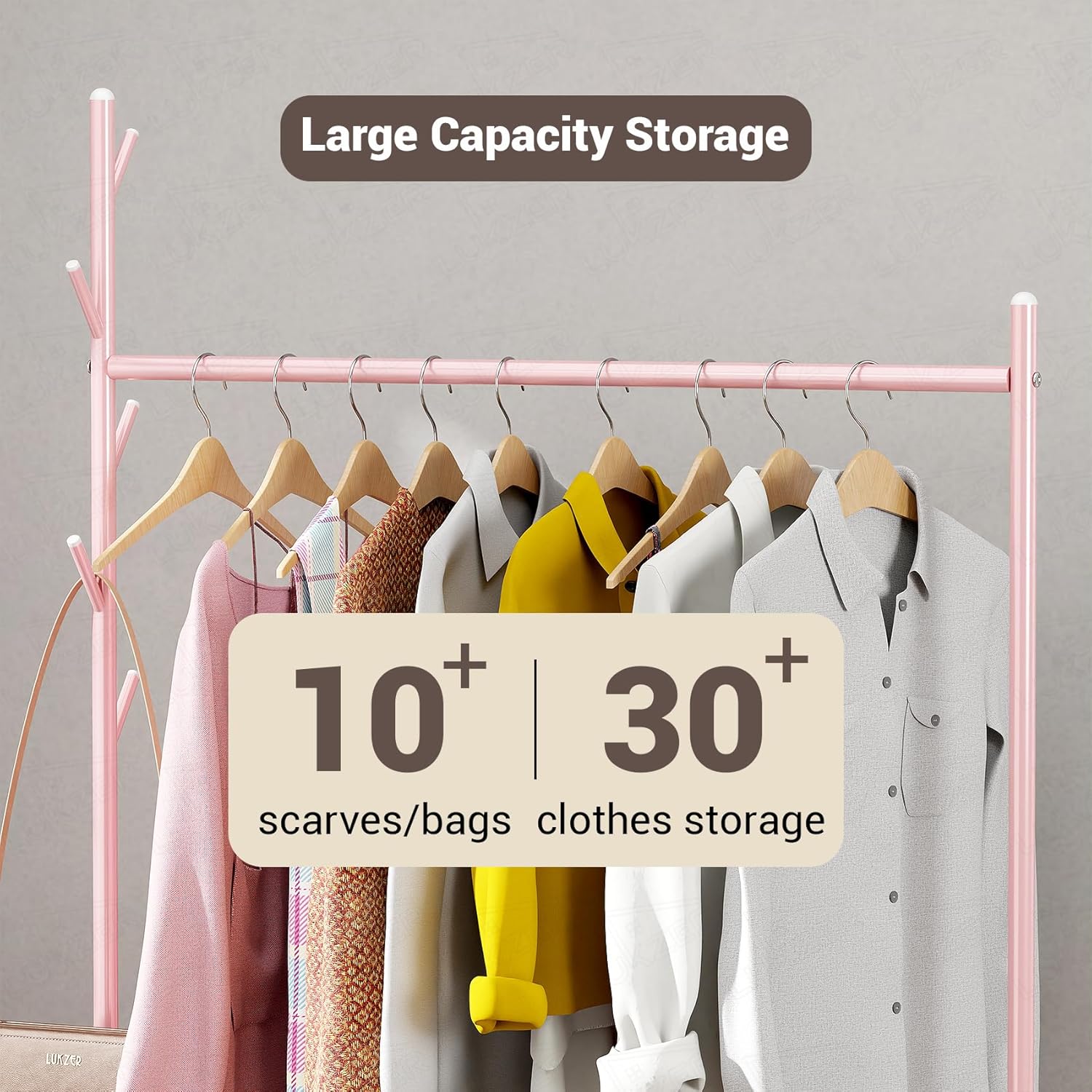 Lukzer Heavy-Duty Portable Metal Clothes Rack with Single Rod & Bottom Shelf (MGR-001/Pink)