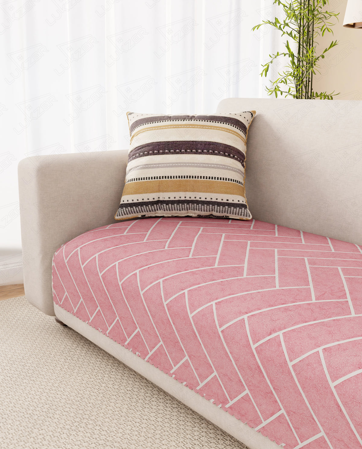 Lukzer Quilted Reversible Brick Bloom Sofa Mat with WaveEdge Ultrasonic Cut (ONLY SEAT COVER) - SC-201-01WE