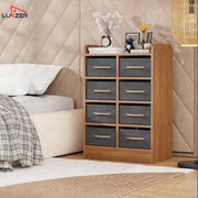 Lukzer 8 Drawer Engineered Wood Storage Organizer Cabinet with Fabric Bins (MR-028/Oak Brown)