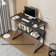 Lukzer Modern Engineered Wood Computer Desk with Bookshelf Black Top & Black Frame (MST-001)