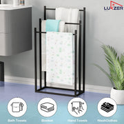 Lukzer Freestanding Sturdy Metal 3-Bar Towel Hanging Stand (MGS-007/Black)