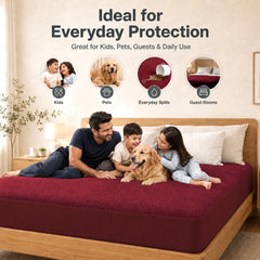Lukzer Terry Cotton Waterproof Mattress Protector Maroon (MTP-MAR-001)