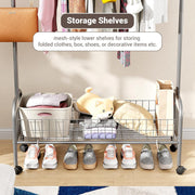Lukzer Heavy-Duty Portable Metal Clothes Rack with Single Rod & Bottom Shelf (MGR-001/Grey)