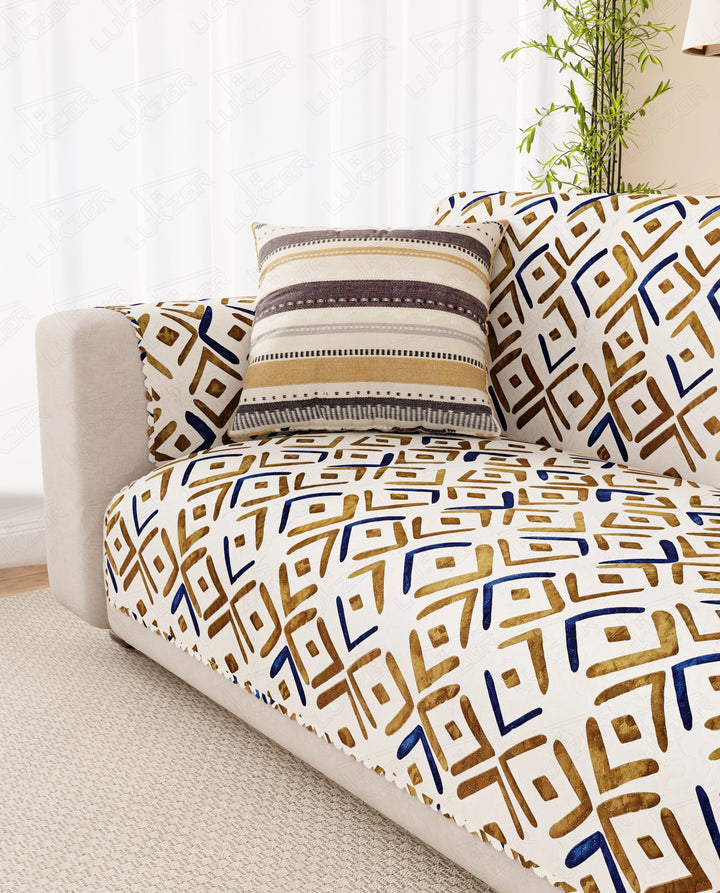 Lukzer Quilted Reversible Terra Bloom Sofa Mat with WaveEdge Ultrasonic Cut (WITH BACK & HAND REST) - SC-205-01WB