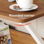 Lukzer Modern Engineered Wood Computer Desk with Bookshelf Oak Brown Top & White Frame (MST-001)