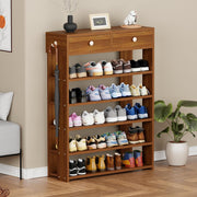 Lukzer 5-Tier Shoe Rack with Storage Drawers Engineered Wood Shoe Organizer (SR-001/Oak Brown)