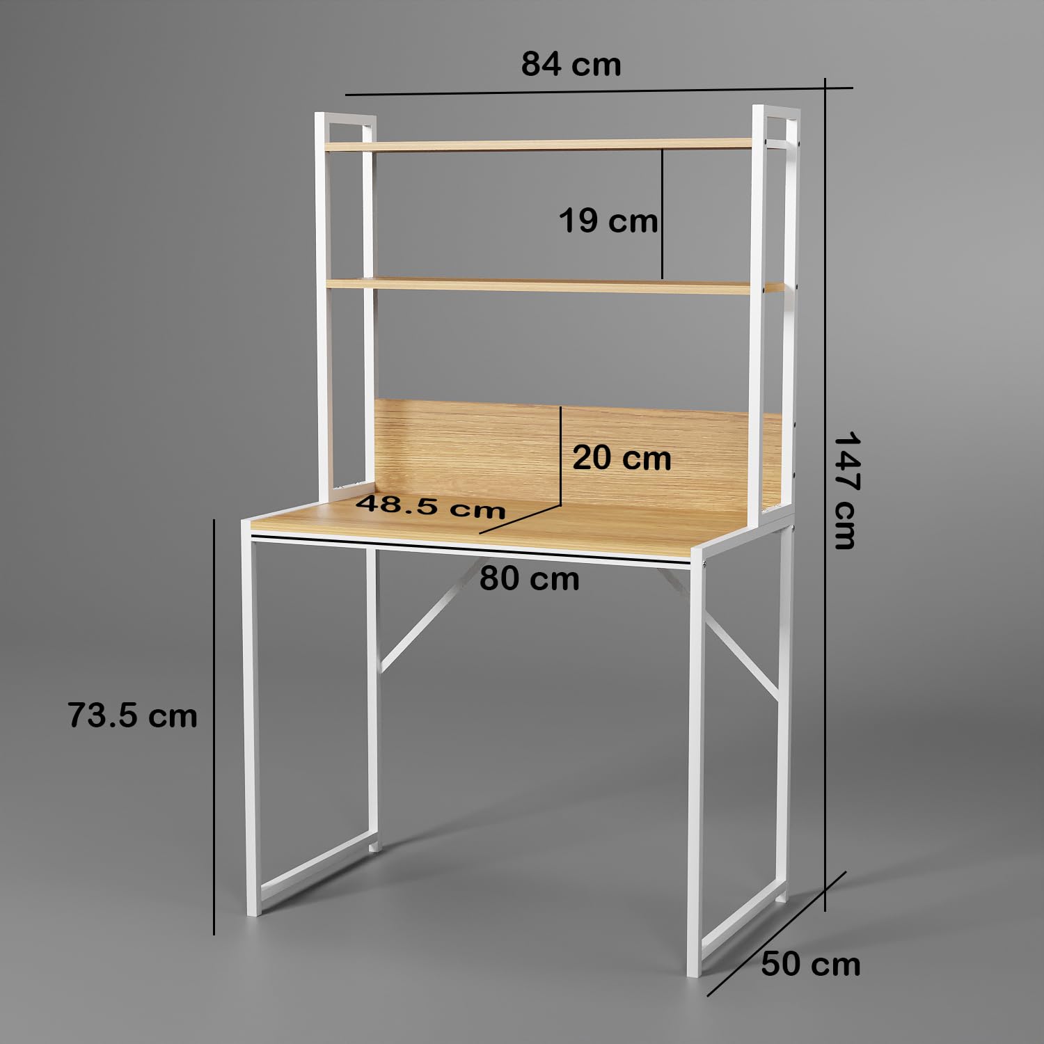 Metal &amp; Wood Computer Desk with 3 Shelves | (MST-006)