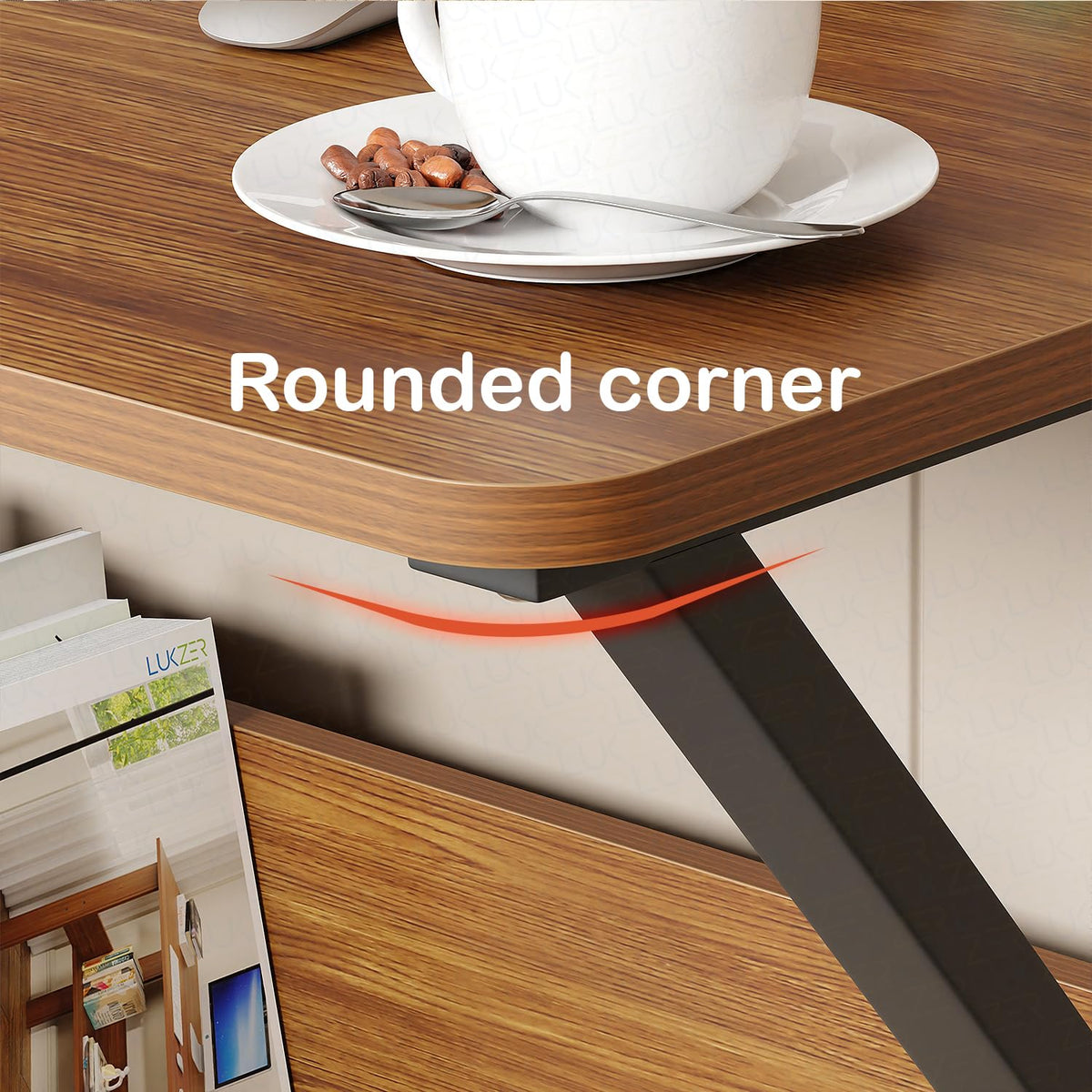 Lukzer Modern Engineered Wood Computer Desk with Bookshelf Oak Brown Top & Black Frame (MST-001)