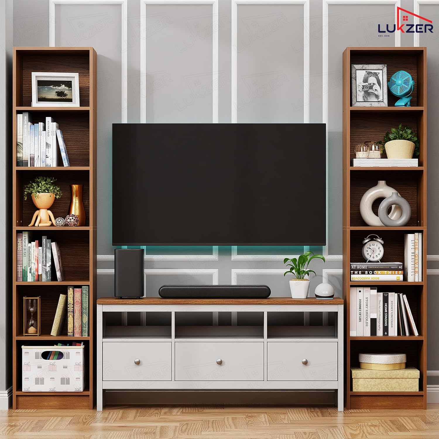 Lukzer Multipurpose Bookshelf Engineered Wood Closed Back Rack (MR-006/Oak Brown)