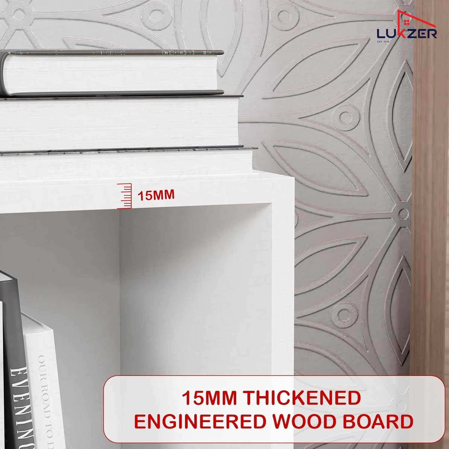 Lukzer Engineered Wood 2 Layer Storage Cabinet with Open Display Rack (MR-021/White)
