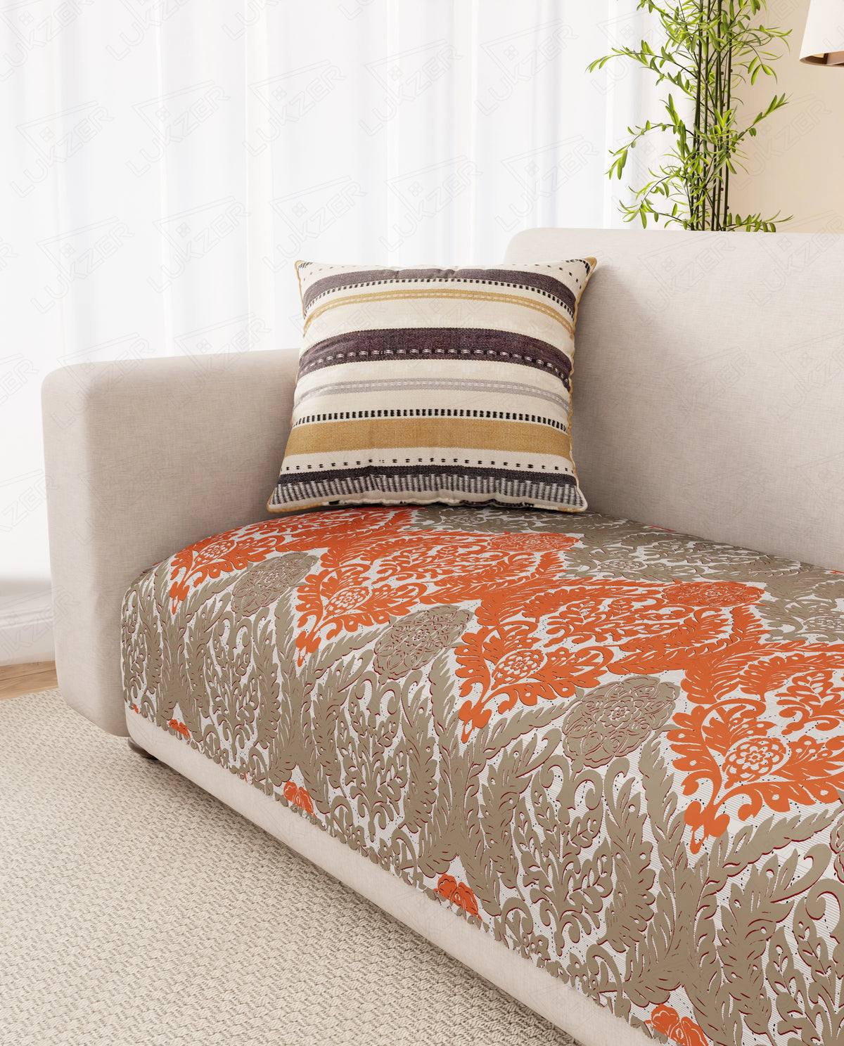 Lukzer Quilted Reversible Royal Petals Sofa Mat with WaveEdge Ultrasonic Cut (ONLY SEAT COVER) - SC-219-01WE
