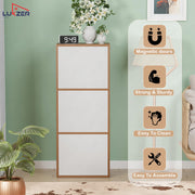 Lukzer 3-Tier Engineered Wood Cabinet Bookshelf Organizer with Magnetic Doors (MR-017/Oak Brown)