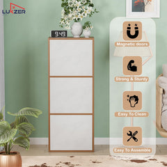 Lukzer 3-Tier Engineered Wood Cabinet Bookshelf Organizer with Magnetic Doors (MR-017/Oak Brown)