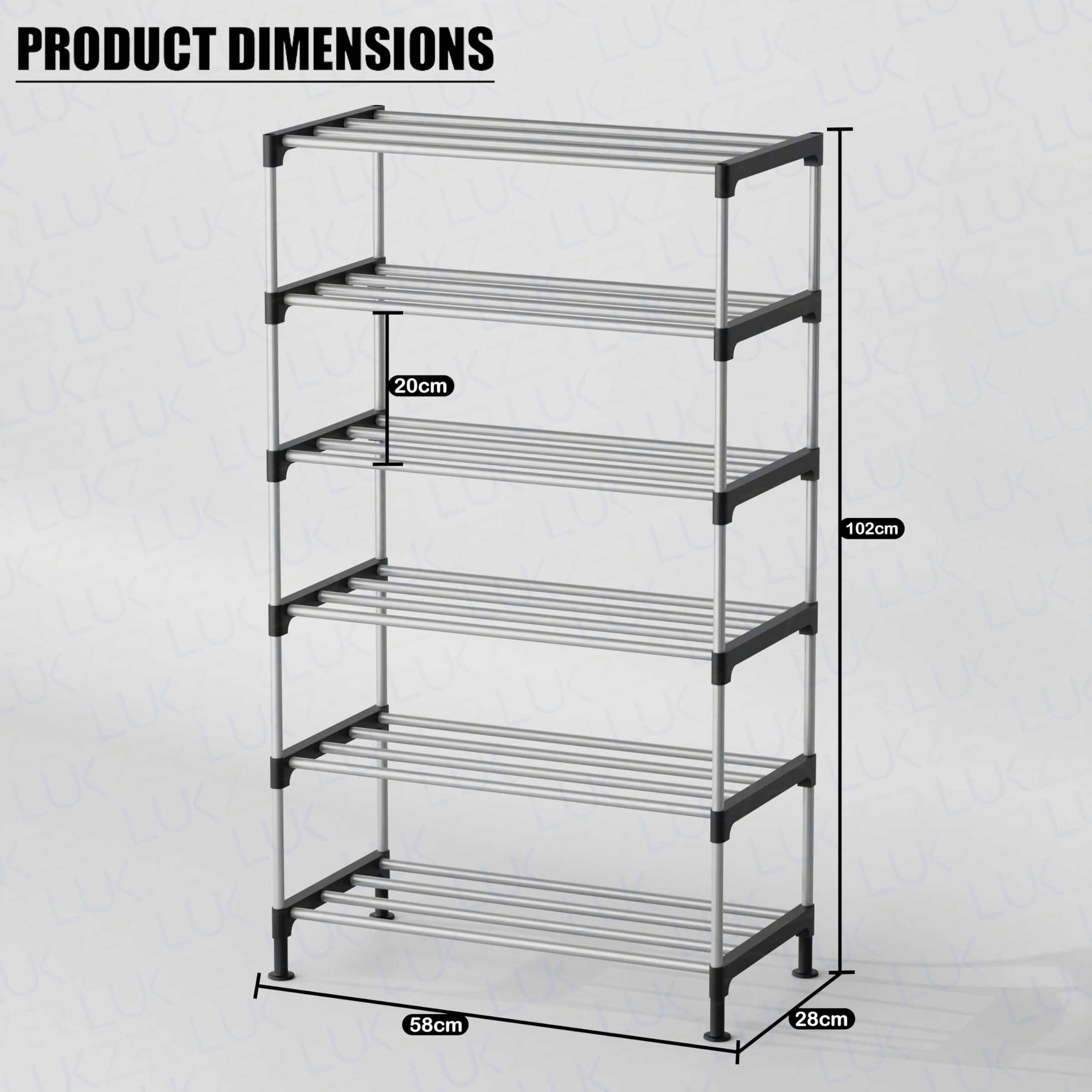 Lukzer Easy DIY Metal & Plastic Bookshelf/Storage Organizer – Black & Silver (3/4/5/6 Layers)