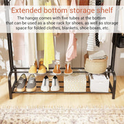 Lukzer Metal Cloth Stand with 2 Hanging Rods & Dual Storage Shelves (MGS-003/Black)