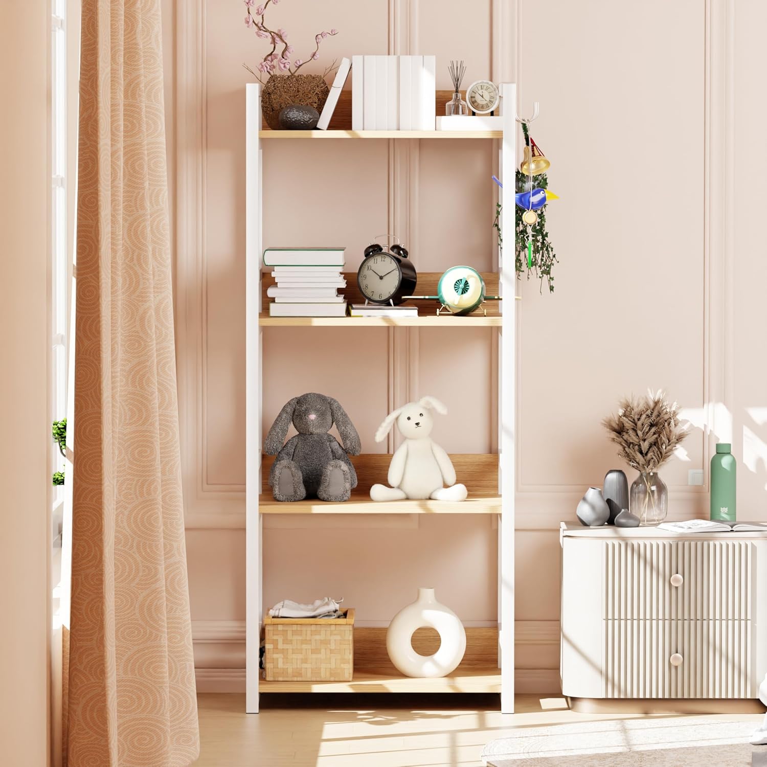Lukzer 4-Tier Multipurpose Metal & Wood Kitchen Storage Rack (MKR-004/Oak Light with White)