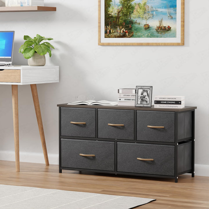 Lukzer 5-Drawer Fabric Storage Organizer for Closet (MMR-003/Black & Wenge)