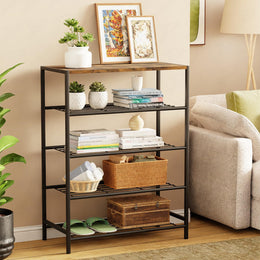 Lukzer 4-tier Metal & Wooden Multipurpose Storage Organiser Rack (Black)