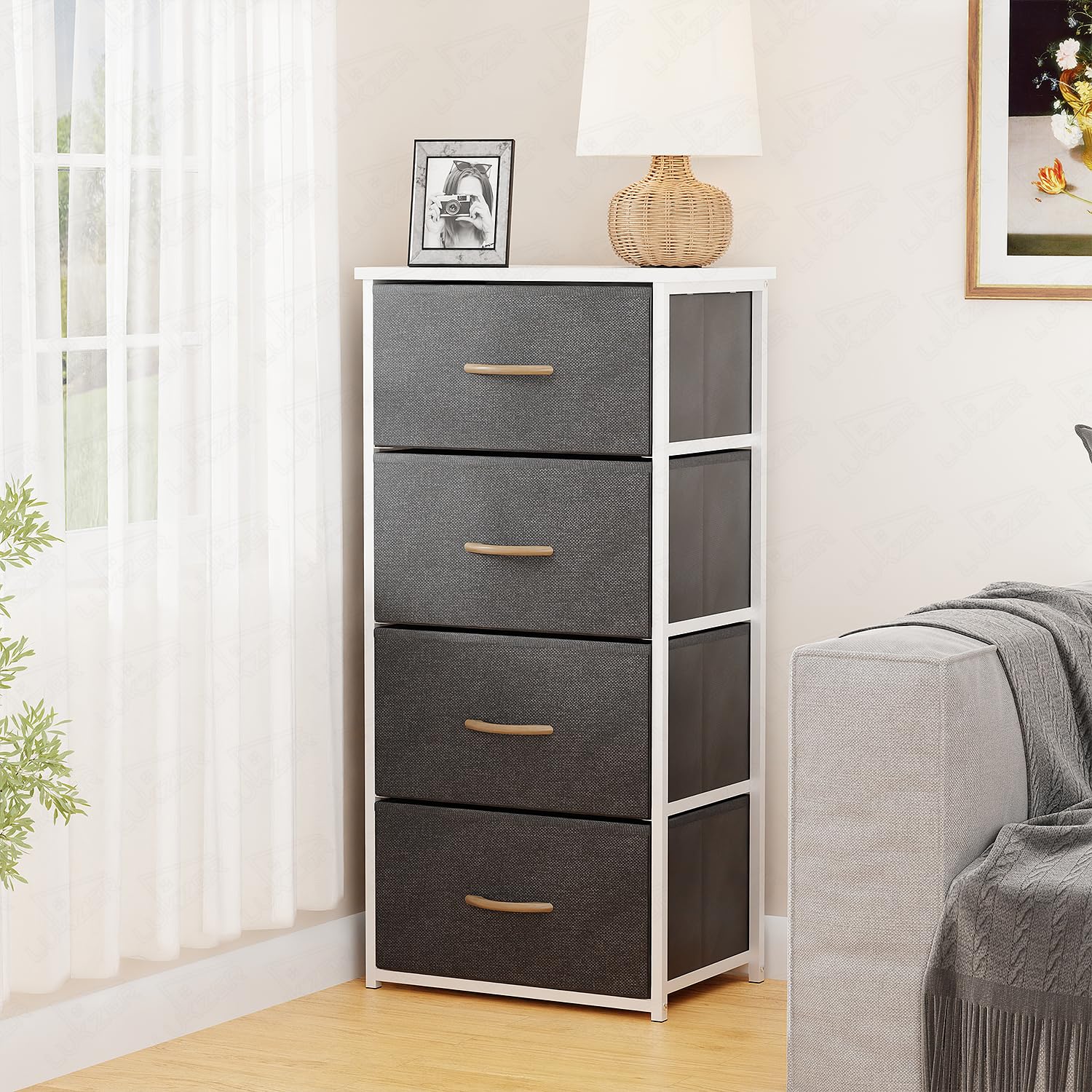 Lukzer 4-Drawer Fabric Storage Organizer for Closet (MMR-002/White & White)