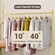 Lukzer Metal Single Rod Clothes Hanging Stand with Bottom Shelf & Lockable Wheels (MGR-003/Gold)