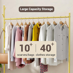 Lukzer Metal Single Rod Clothes Hanging Stand with Bottom Shelf & Lockable Wheels (MGR-003/Gold)