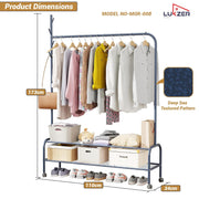 Lukzer Single Pole Portable Metal Garment Rack with 2 Bottom Shelves (MGR-008/Deep Sea)