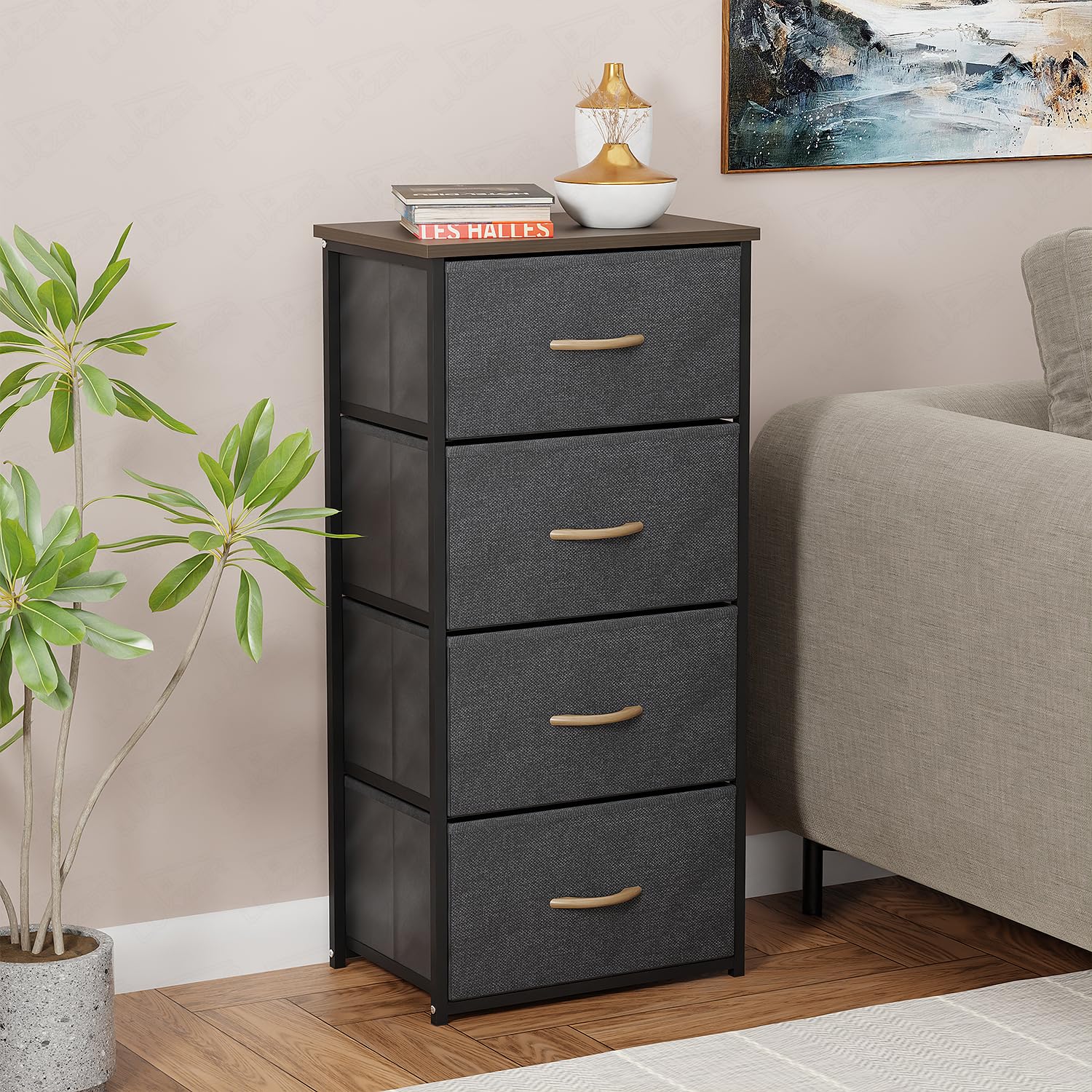 Lukzer 4-Drawer Fabric Storage Organizer for Closet (MMR-002/Black & Wenge)
