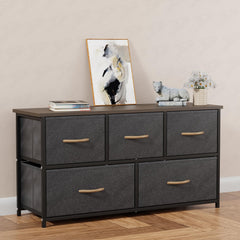 Lukzer 5-Drawer Fabric Storage Organizer for Closet (MMR-003/Black & Wenge)