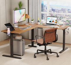Lukzer L-Shape Electric Height Adjustable Study Desk (EST-001/Black & Oak Brown) 3-Years Warranty