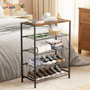 Lukzer 4-tier Metal & Wooden Multipurpose Storage Organiser Rack (Black)