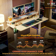 Lukzer Electric Height Adjustable Desk with Monitor Riser USB & Type-C Sit-Stand Table (EST-004/White & White)