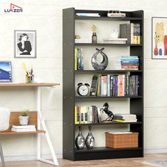 Lukzer Engineered Wood 6 Tier Bookcase Open Storage Cabinet (MR-007/Black)