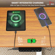 Lukzer Electric Height Adjustable Desk with Monitor Riser USB & Type-C Sit-Stand Table (EST-004/White & Oak Brown)