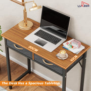Lukzer Metal Frame & Engineered Wood Office & Study Computer Desk with Drawer (STM-006/Black & Oak Brown)
