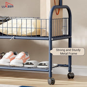 Lukzer Metal Single Rod Clothes Hanging Stand with Double Shelf & Lockable Wheels (MGR-004/Deep Sea)