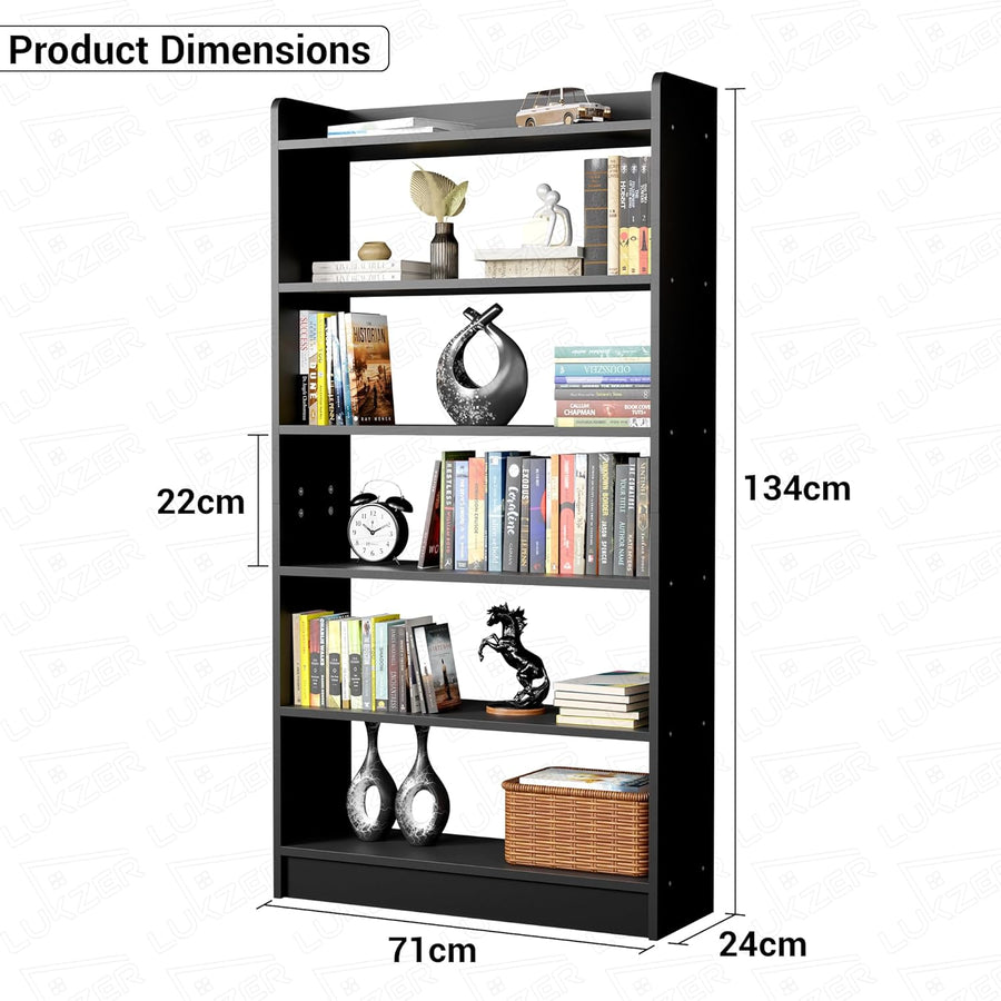 Lukzer Engineered Wood 6 Tier Bookcase Open Storage Cabinet (MR-007/Black)