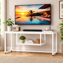 Lukzer TV Unit Stand for TVs up to 43 Inch Engineered Wood with Metal (MTU-002/White & White)
