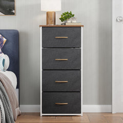 Lukzer 4-Drawer Fabric Storage Organizer for Closet (MMR-002/White & Oak Brown)
