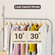 Lukzer Metal Garment Rack with Wheels & Double Bottom Storage Shelves (MGR-006/Grey)