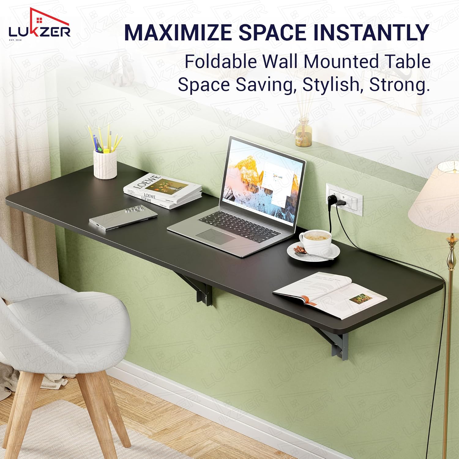 Lukzer Multi-purpose Engineered Wood Wall Mounted Foldable Rack Table (MT-001/Black)