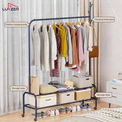 Lukzer Single Pole Portable Metal Garment Rack with 2 Bottom Shelves (MGR-008/Deep Sea)