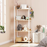 Lukzer 4-Tier Multipurpose Metal & Wood Kitchen Storage Rack (MKR-004/Oak Light with White)