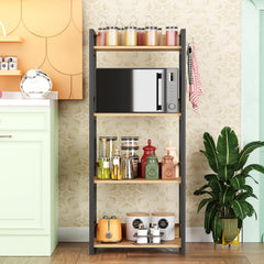 Lukzer 4-Tier Multipurpose Metal & Wood Kitchen Storage Rack (MKR-004/Oak Light with Black)