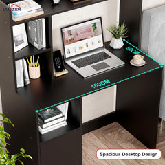 Lukzer Engineered Wood Office Desk & Study Table with Bookshelf & Cabinet (ST-009/Black)