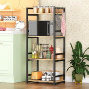 Lukzer 4-Tier Multipurpose Metal & Wood Kitchen Storage Rack (MKR-004/Oak Light with Black)