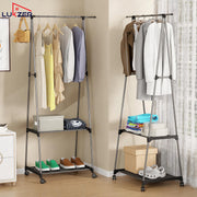 Lukzer A-Shaped Metal Garment Stand with Dual Storage Shelves & Wheels (MGR-010/Grey)